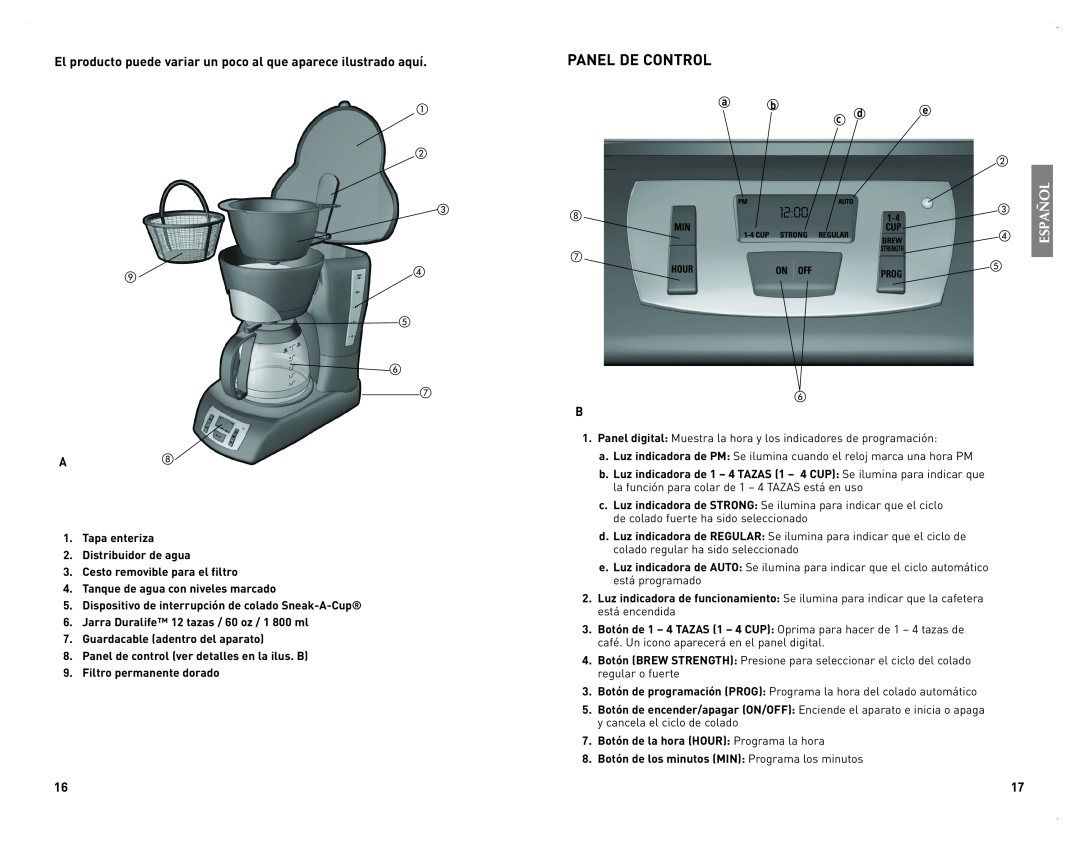 Black & Decker CM2070B manual Panel De Control 