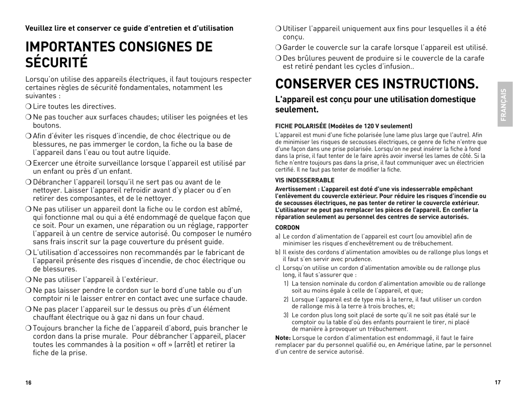 Black & Decker CM5050CUC manual Importantes Consignes DE Sécurité 