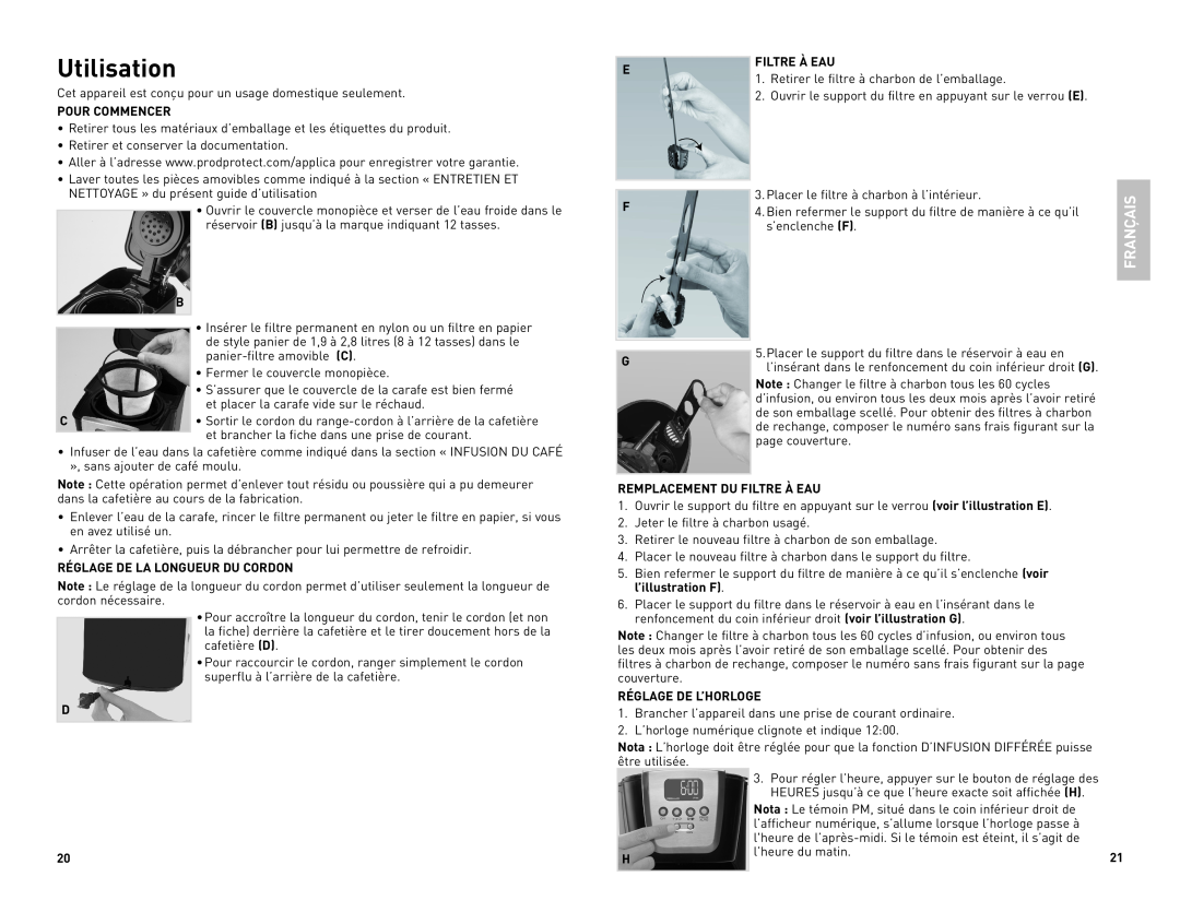 Black & Decker CM5050CUC manual Utilisation, Français, HEURES jusqu’à ce que l’heure exacte soit affichée H 