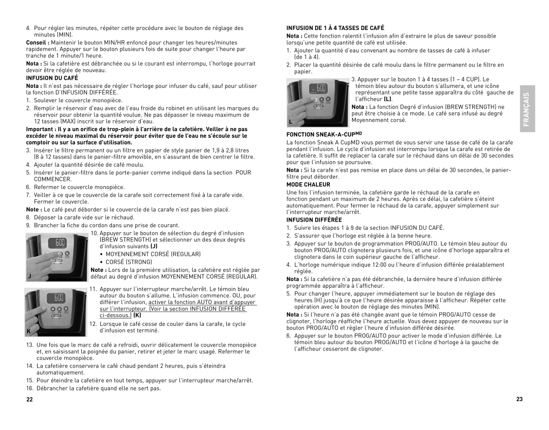 Black & Decker CM5050CUC manual défaut au degré d’infusion MOYENNEMENT CORSÉ REGULAR 