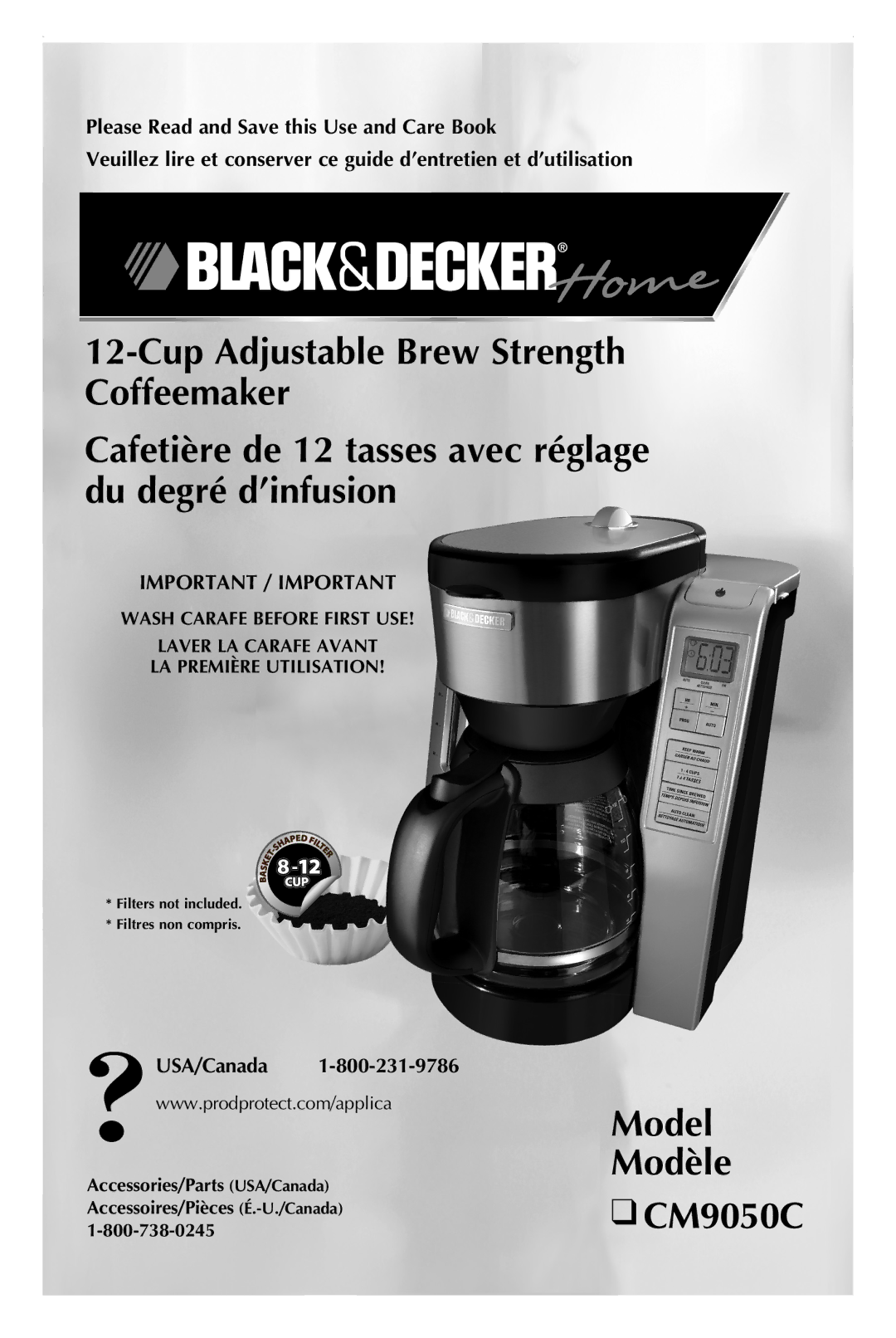 Black & Decker manual Model Modèle CM9050C, Important / Important, USA/Canada 