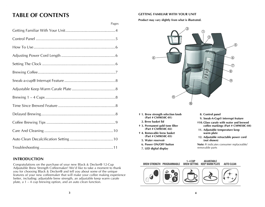 Black & Decker CM9050C manual Table of Contents 