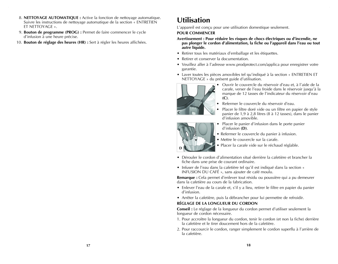 Black & Decker CM9050C manual Utilisation, Pour Commencer, Réglage De La Longueur Du Cordon 