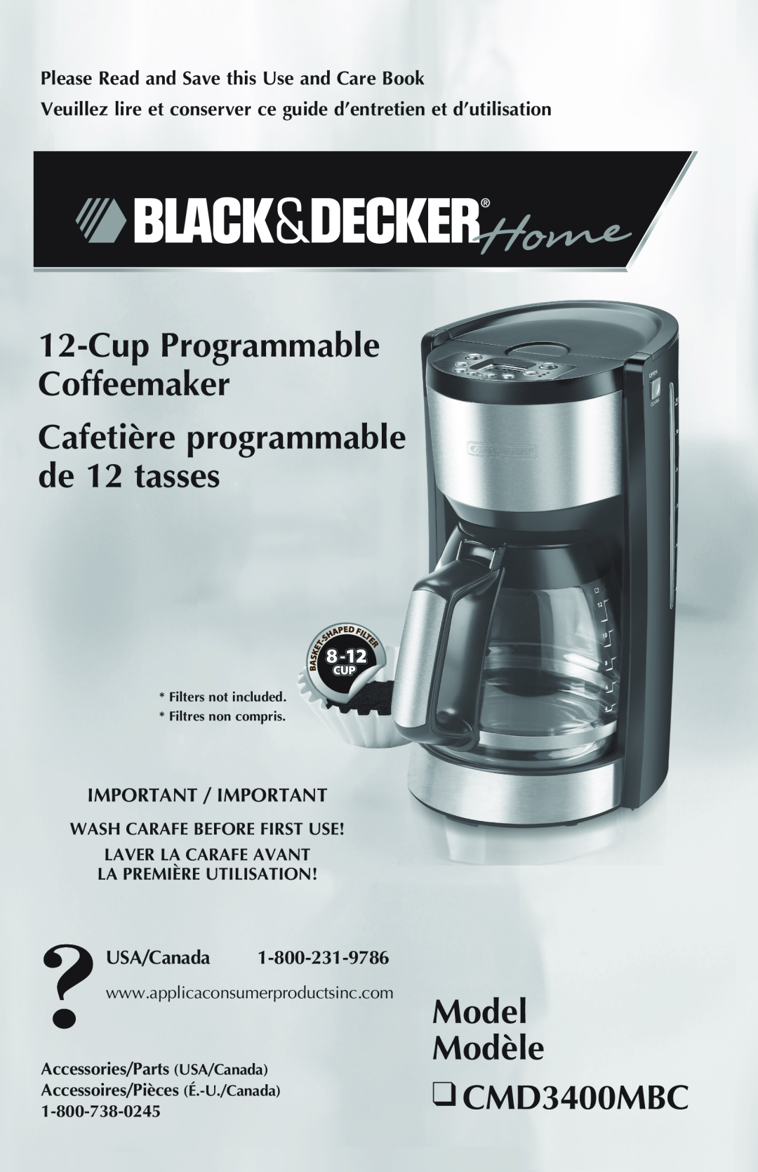 Black & Decker manual Model Modèle CMD3400MBC, Cup Programmable Coffeemaker Cafetière programmable de 12 tasses 