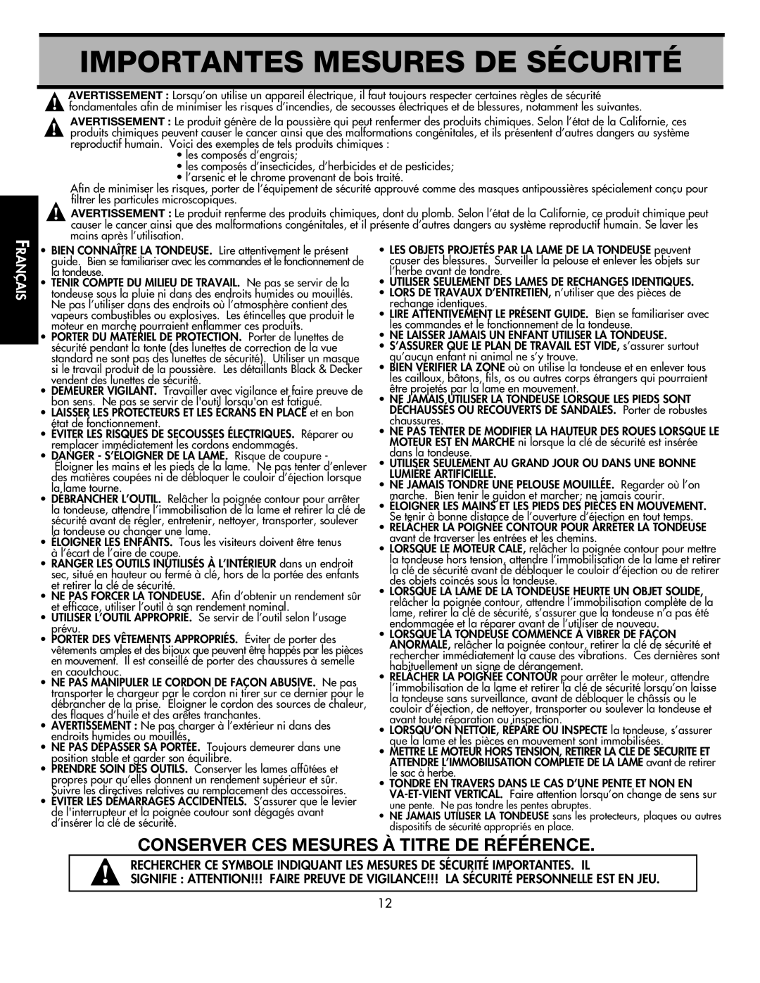 Black & Decker CMM1000 instruction manual Importantes Mesures DE Sécurité, Conserver CES Mesures À Titre DE Référence 