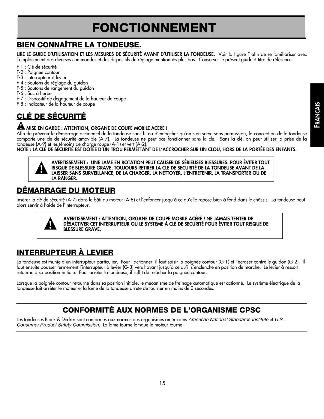 Black & Decker CMM1000 instruction manual Fonctionnement 