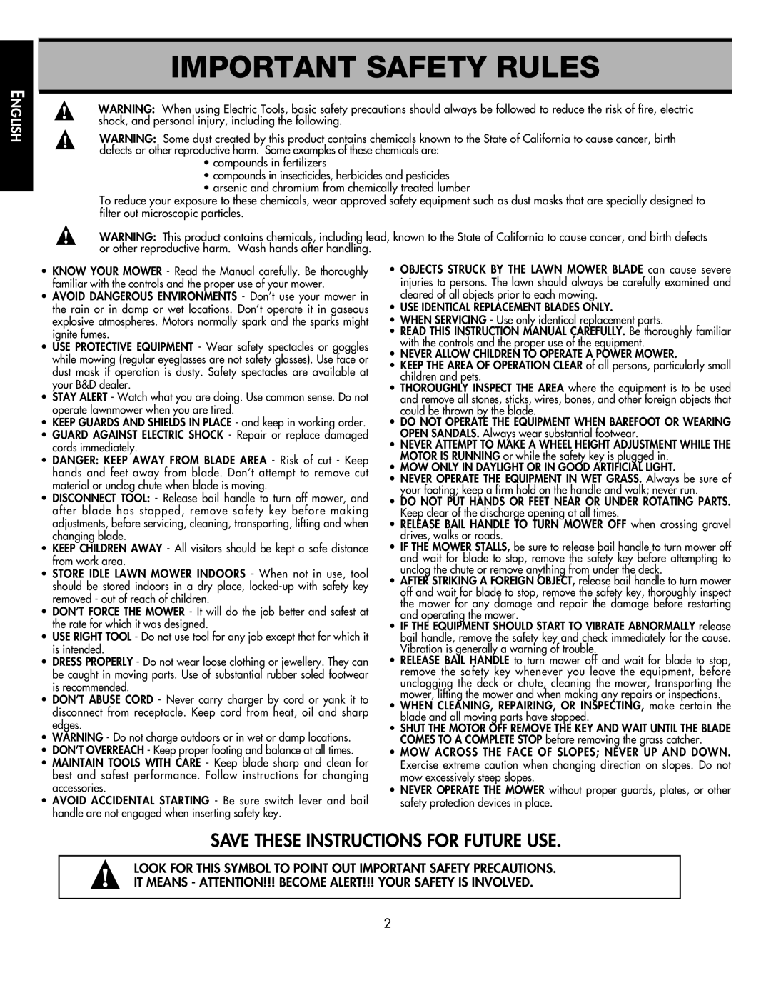 Black & Decker CMM1000 instruction manual Important Safety Rules, USE Identical Replacement Blades only 