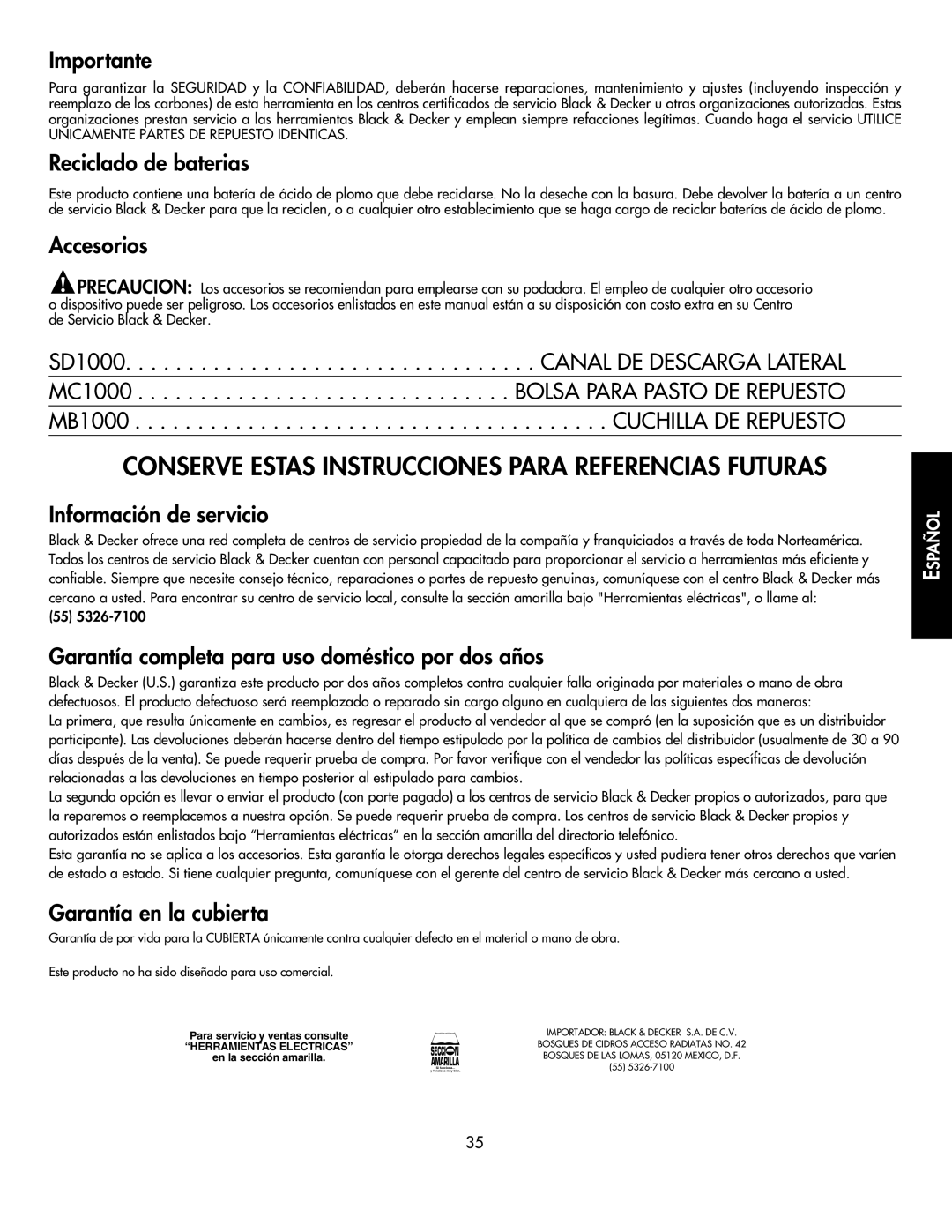 Black & Decker CMM1000 instruction manual Conserve Estas Instrucciones Para Referencias Futuras 