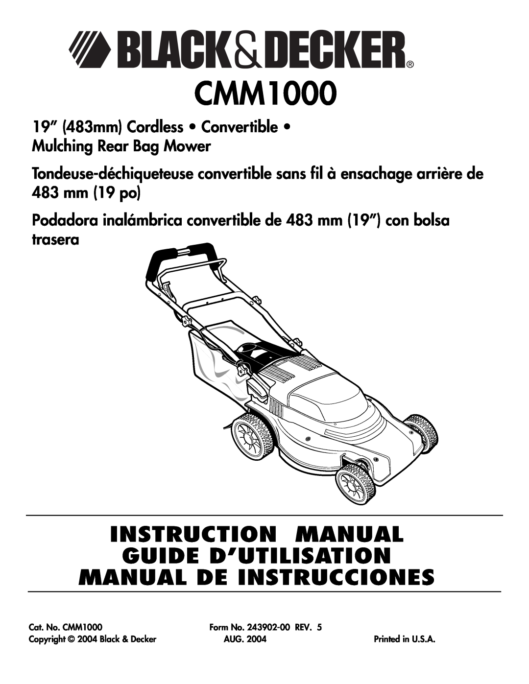 Black & Decker instruction manual Cat. No. CMM1000, Form No. 243902-00 REV, Copyright 2004 Black & Decker 
