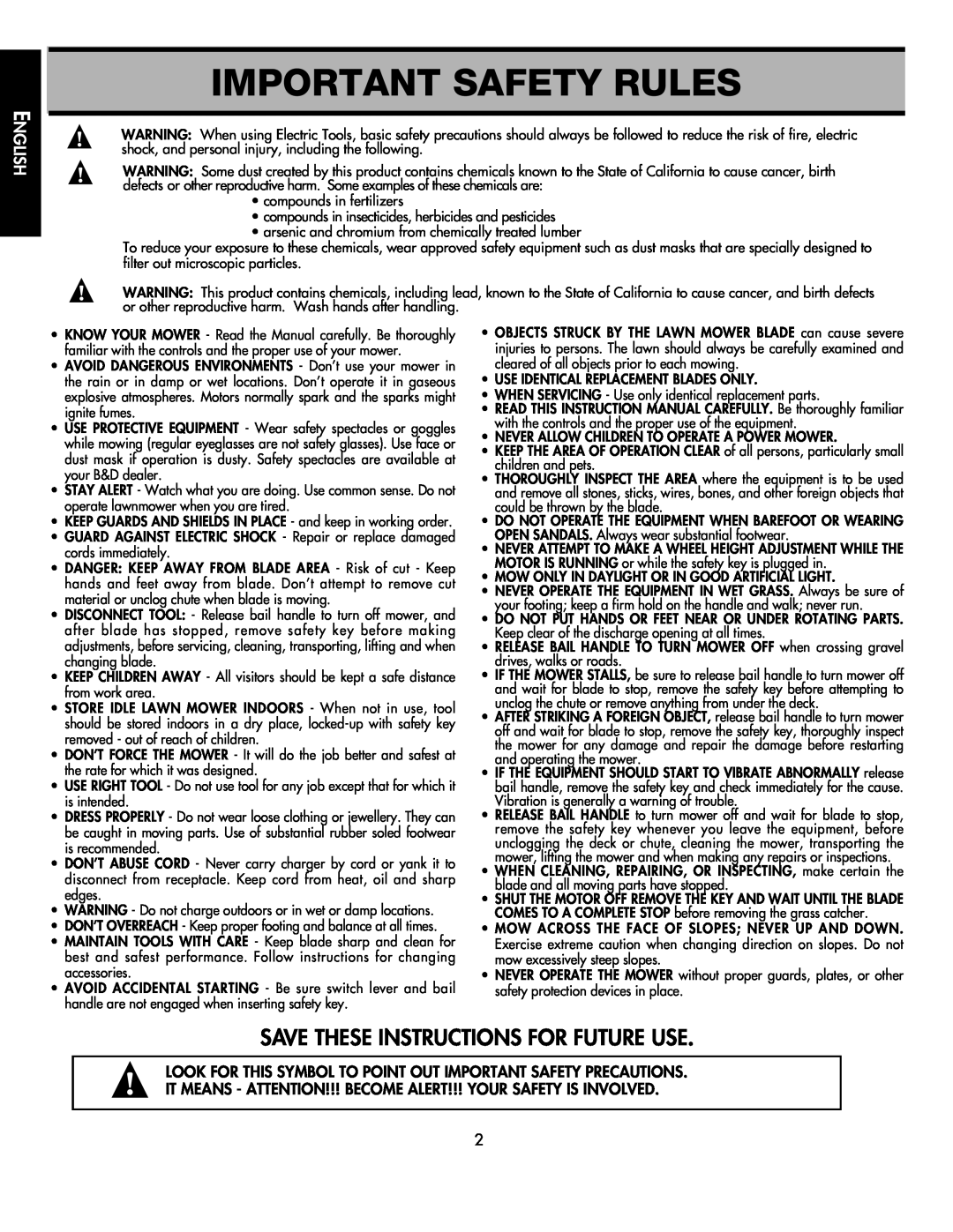 Black & Decker CMM1000 instruction manual Important Safety Rules, Save These Instructions For Future Use, English 