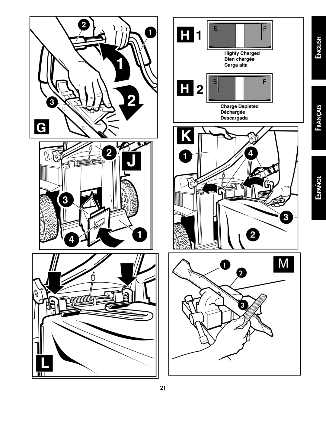 Black & Decker CMM1000 instruction manual English Français Español, Highly Charged, Bien chargée, Carga alta 