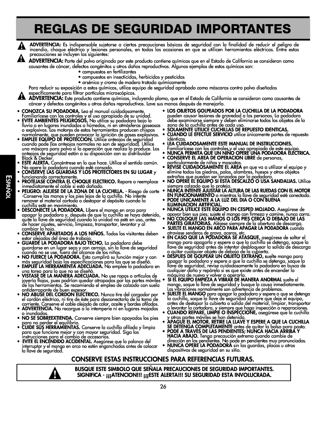 Black & Decker CMM1000 Reglas De Seguridad Importantes, Conserve Estas Instrucciones Para Referencias Futuras, Español 