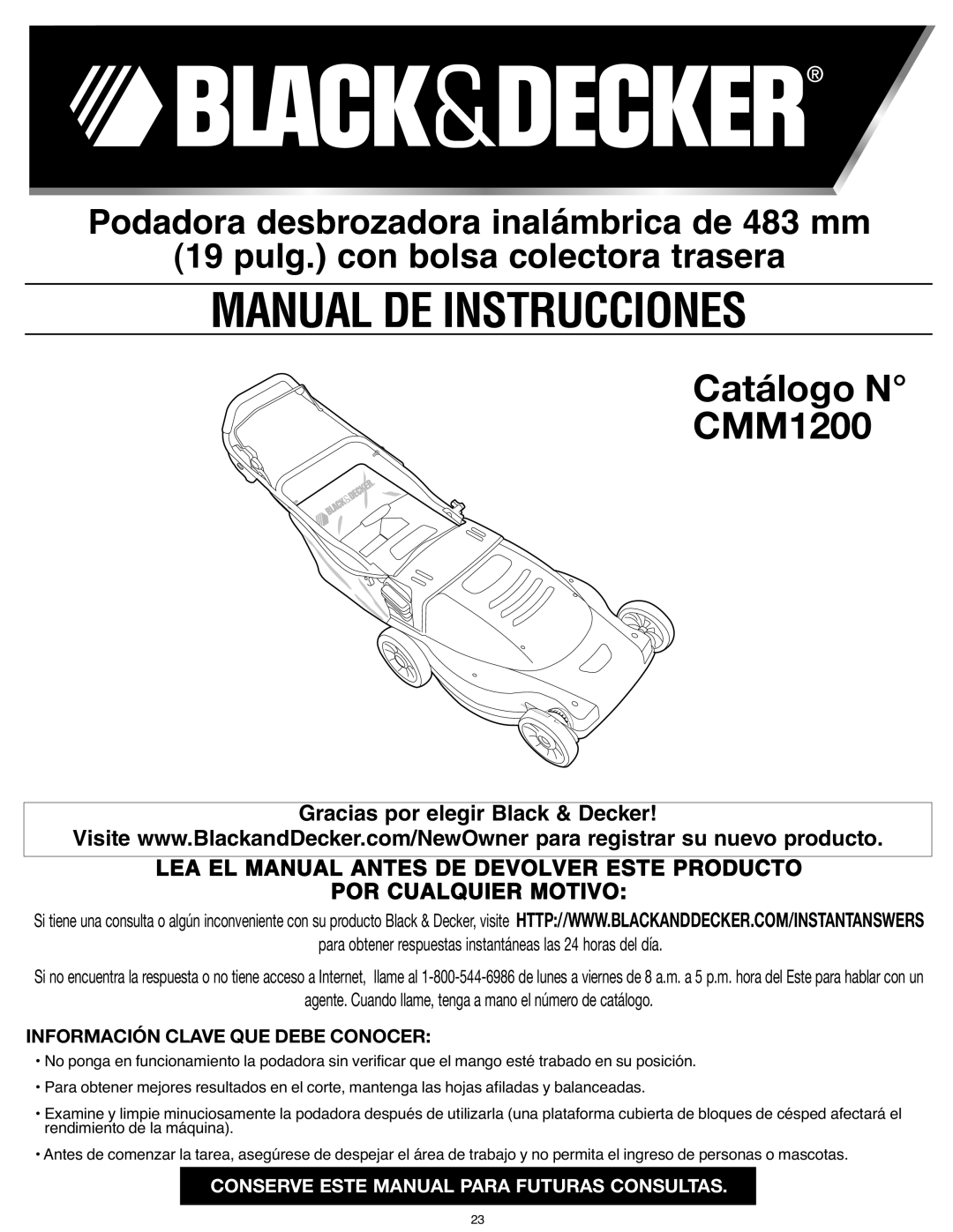 Black & Decker CMM1200 instruction manual Manualde Instrucciones, Información Clave QUE Debe Conocer 