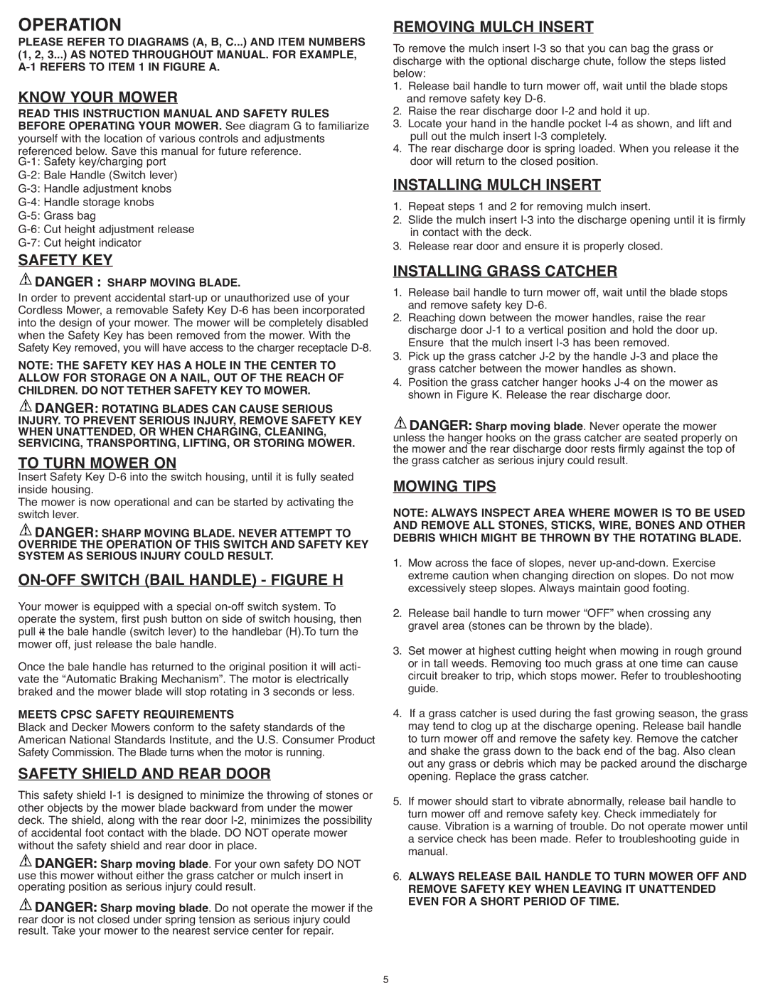 Black & Decker CMM1200 instruction manual Operation 