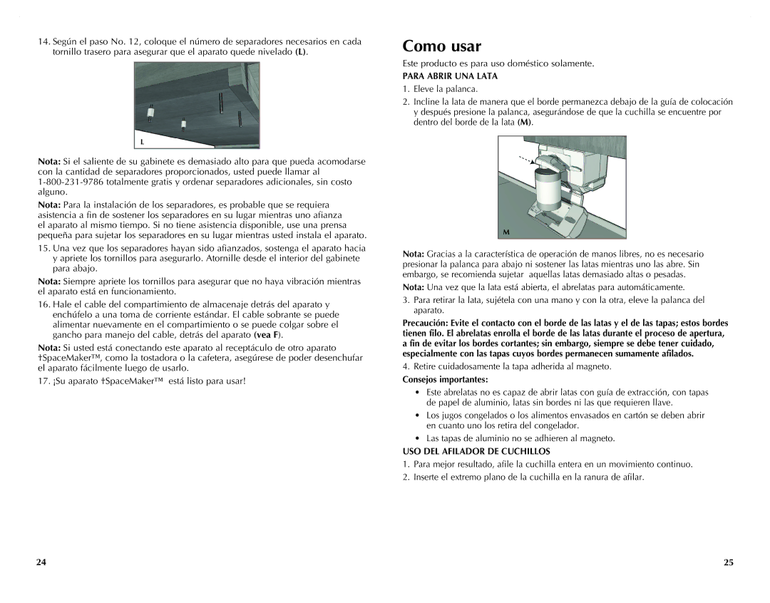 Black & Decker CO100WM, CO95, CO100B Como usar, Para Abrir UNA Lata, Consejos importantes, USO DEL Afilador DE Cuchillos 