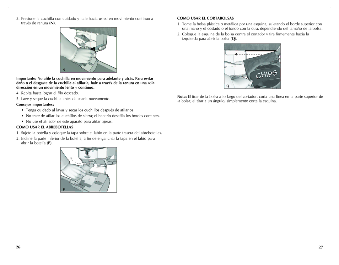 Black & Decker CO95, CO100WM, CO100B manual Como Usar EL Abrebotellas, Como Usar EL Cortabolsas 