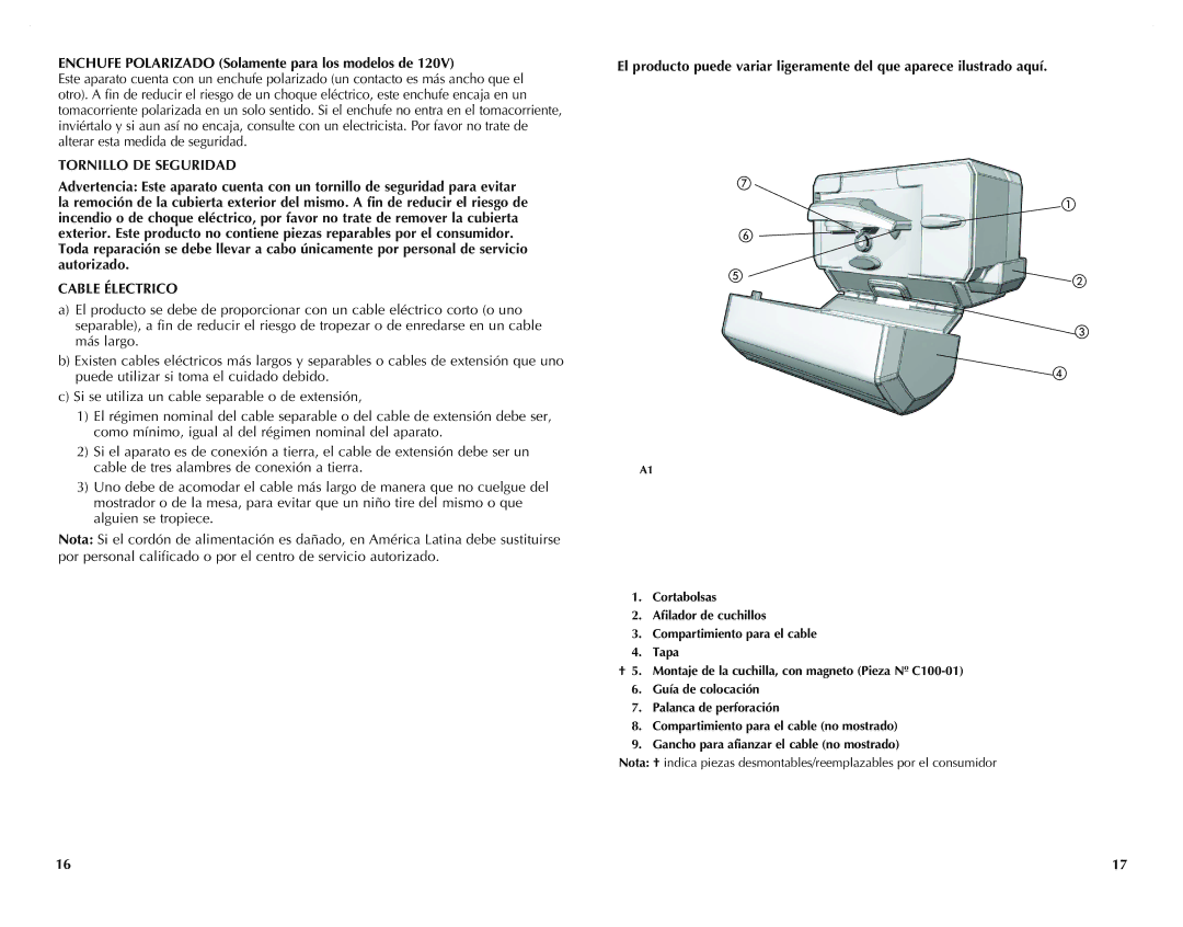 Black & Decker CO100WM, CO95, CO100B manual Enchufe Polarizado Solamente para los modelos de, Cable Électrico 