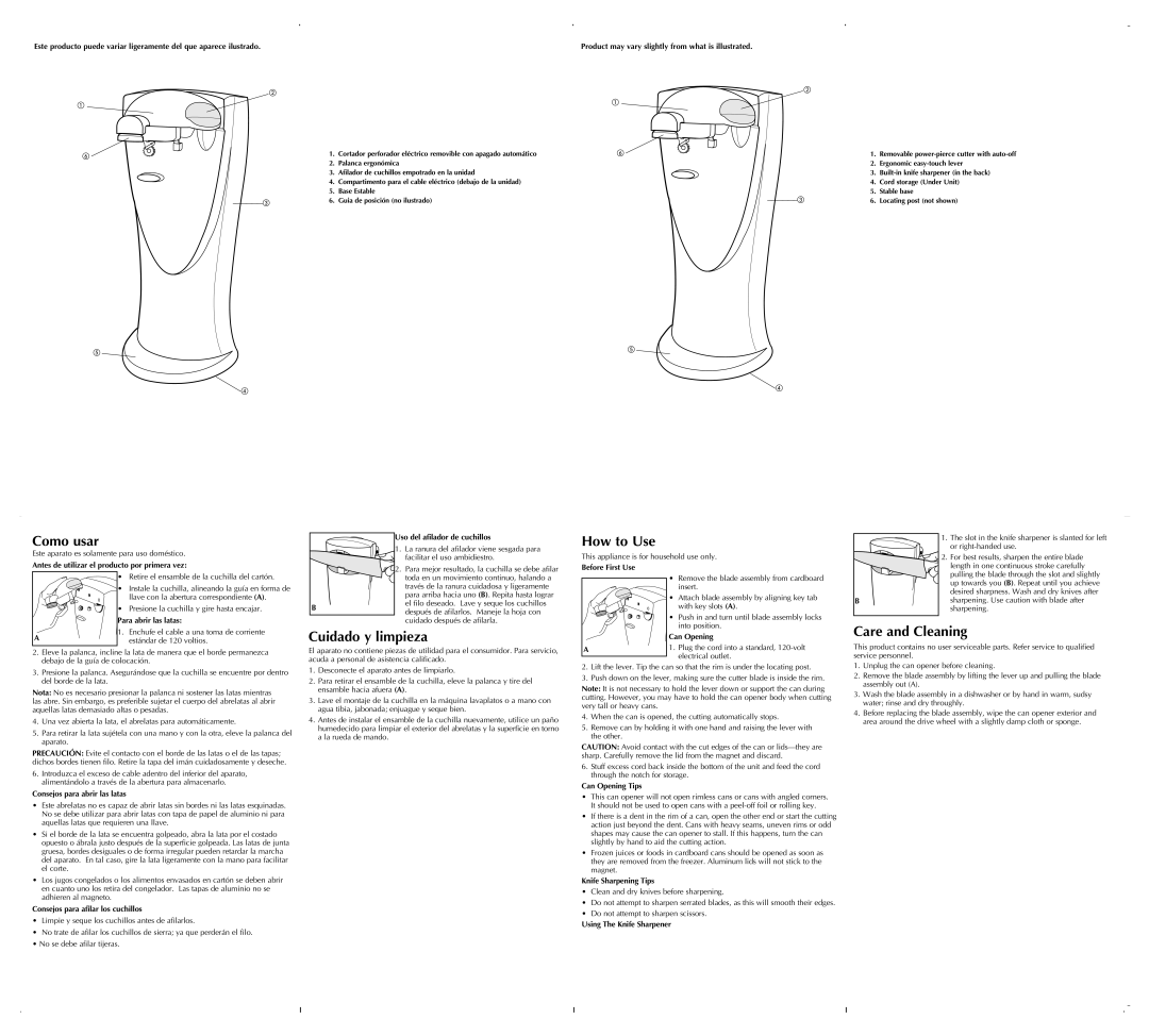 Black & Decker CO451 warranty Como usar, Cuidado y limpieza, How to Use, Care and Cleaning 