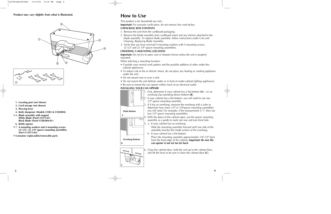 Black & Decker CO85BM, CO75 manual How to Use, Product may vary slightly from what is illustrated, Unpacking BOX Contents 