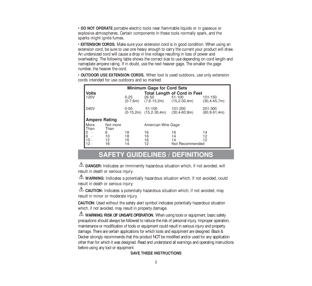 Black & Decker CP120XB instruction manual Safety Guidelines / Definitions 