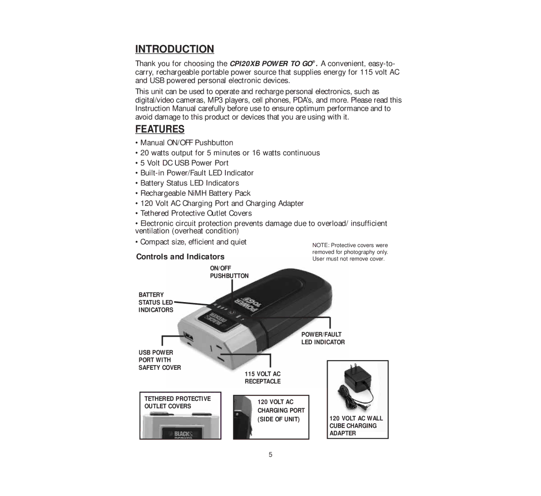 Black & Decker CP120XB instruction manual Introduction, Features 