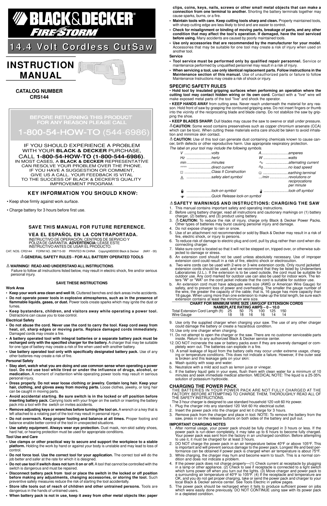 Black & Decker CRS144 instruction manual Specific Safety Rules, Charging the Power Pack, Important Charging Notes 