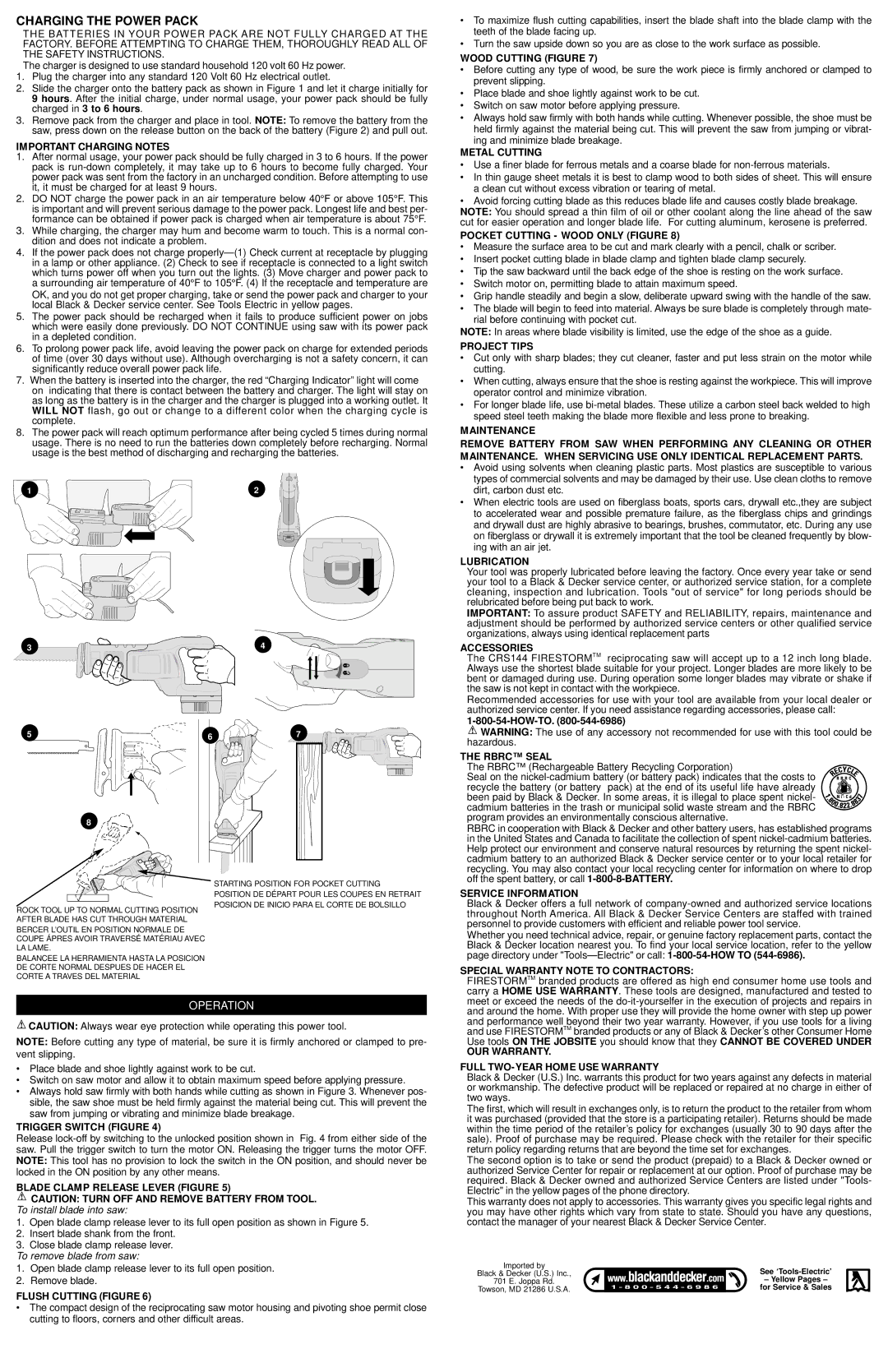 Black & Decker CRS180B instruction manual Charging the Power Pack 