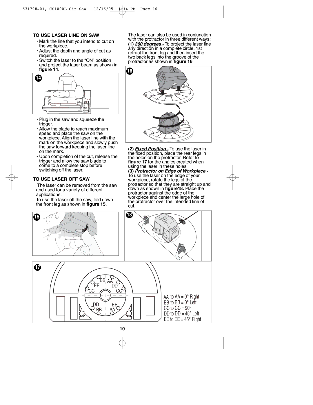 Black & Decker CS1000L instruction manual To USE Laser Line on SAW, To USE Laser OFF SAW 