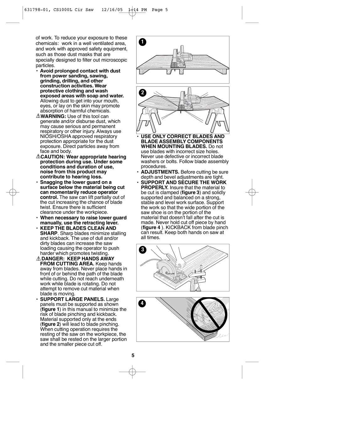 Black & Decker instruction manual 631798-01, CS1000L Cir Saw 12/16/05 114 PM 