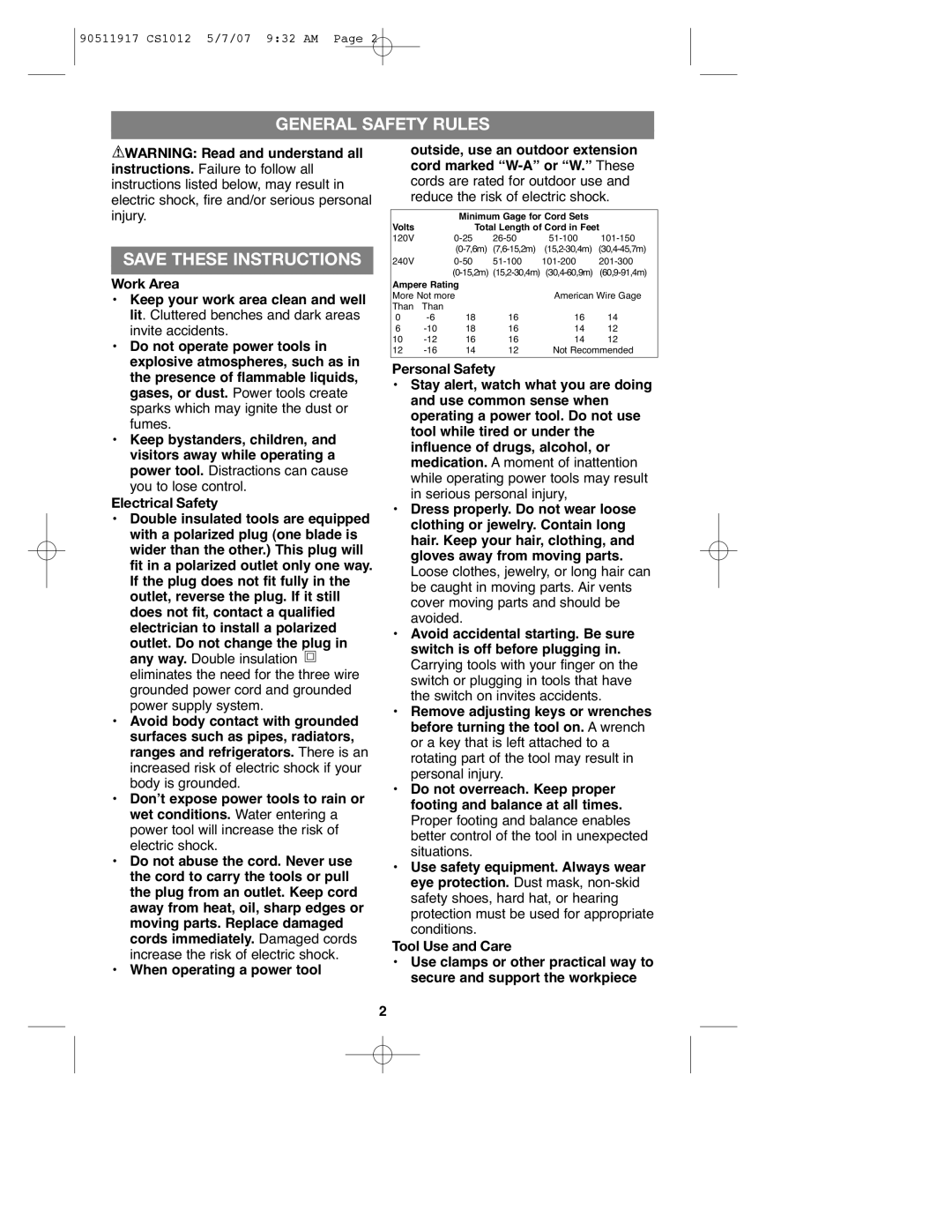 Black & Decker CS1012 instruction manual General Safety Rules 