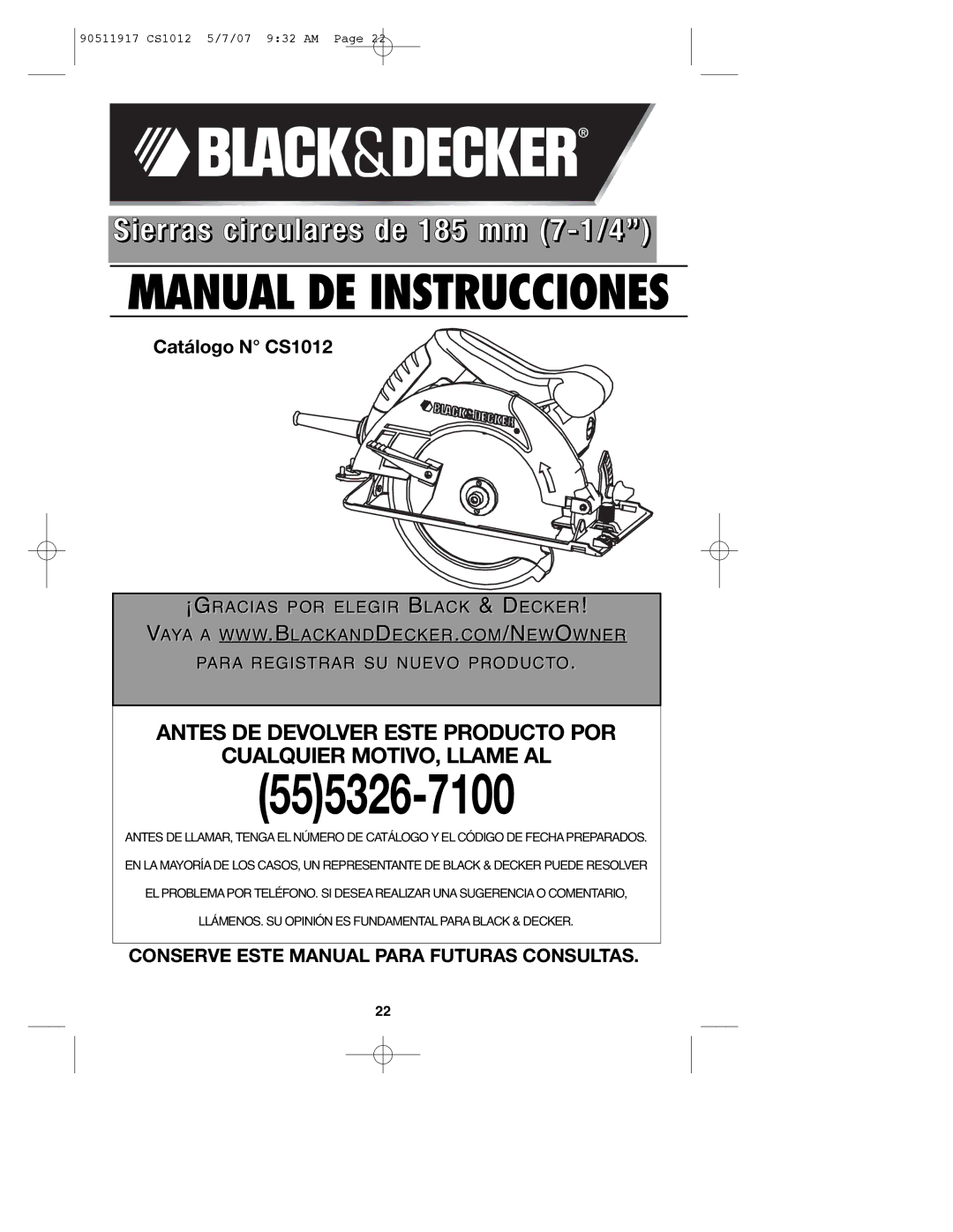 Black & Decker CS1012 instruction manual 555326-7100 