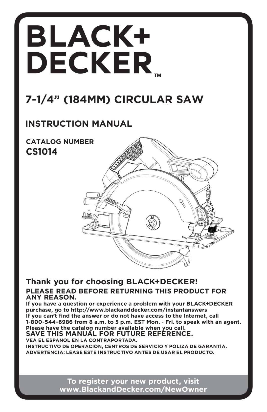 Black & Decker CS1014 instruction manual 4 184mm circular saw 