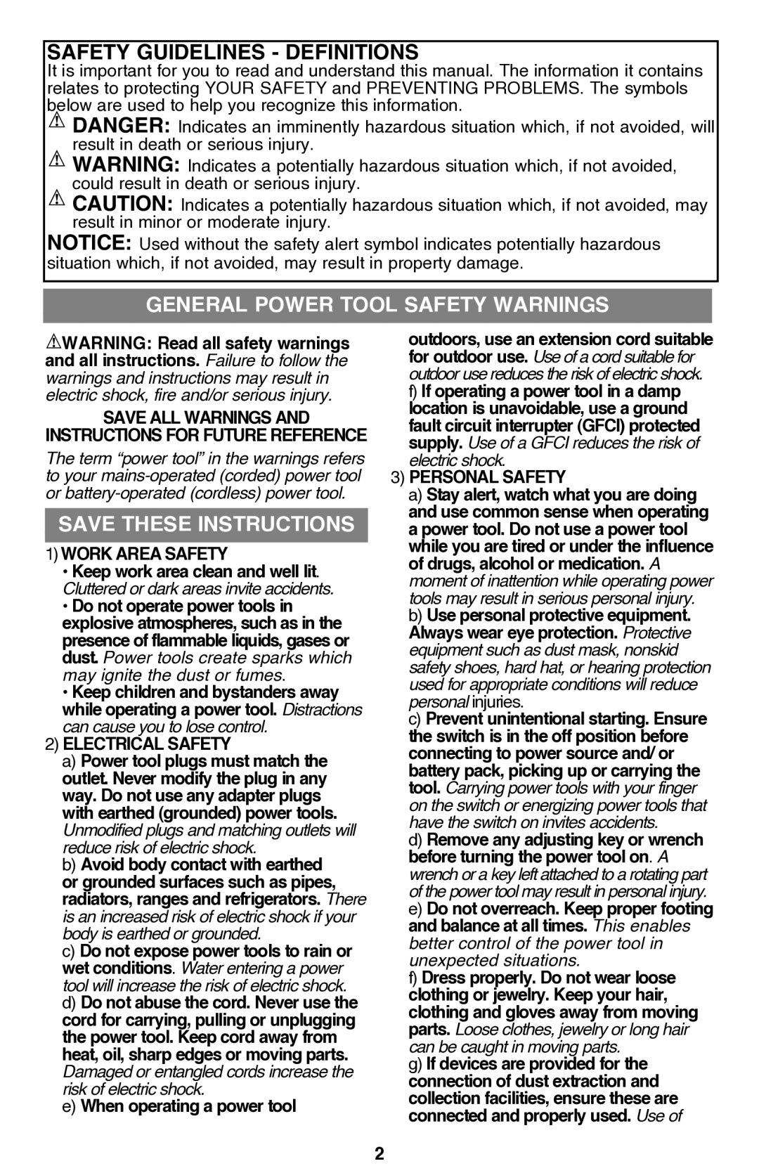 Black & Decker CS1014 instruction manual General power tool safety warnings 