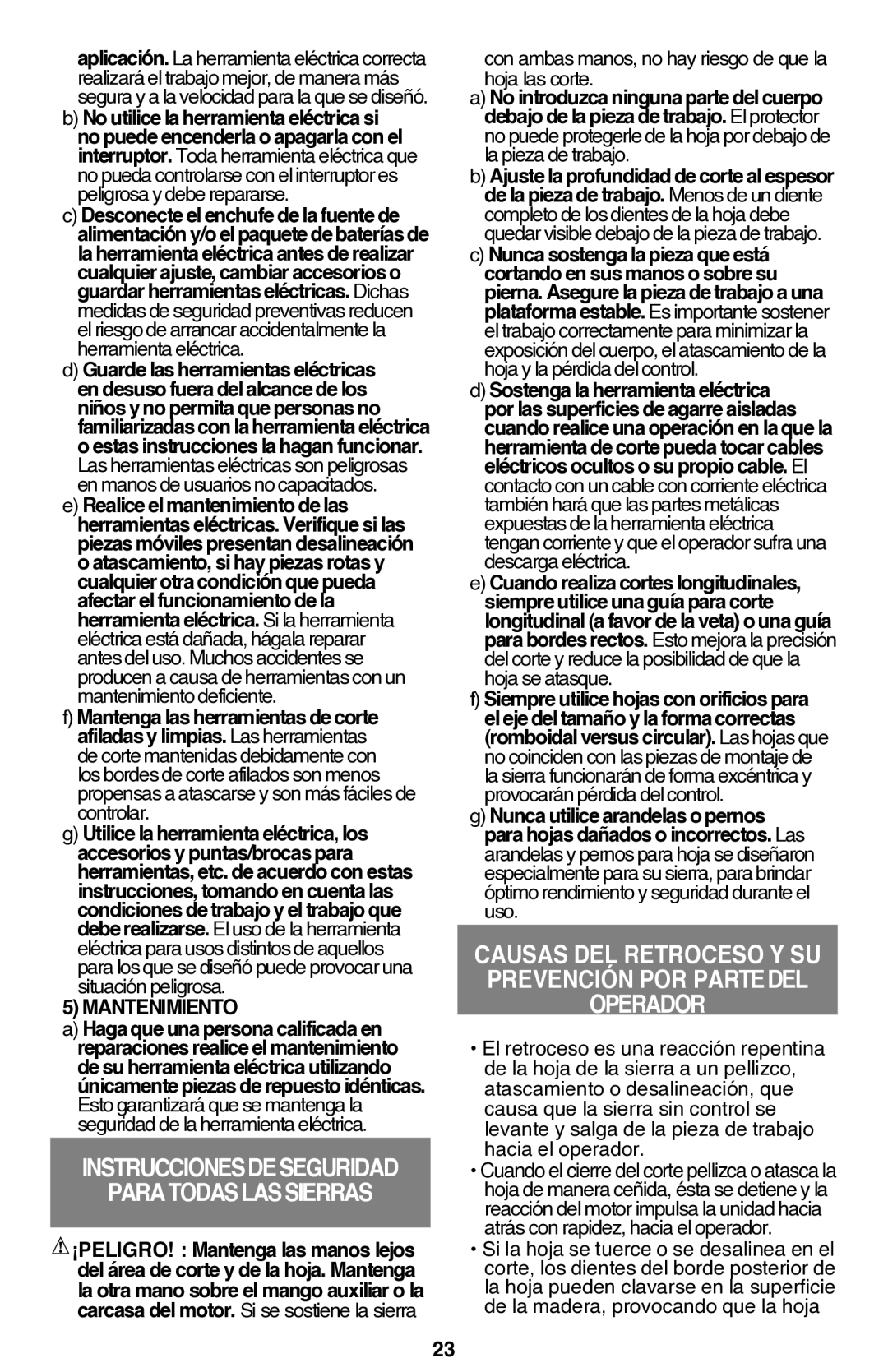 Black & Decker CS1014 instruction manual Instruccionesdeseguridad Paratodaslassierras, Mantenimiento 