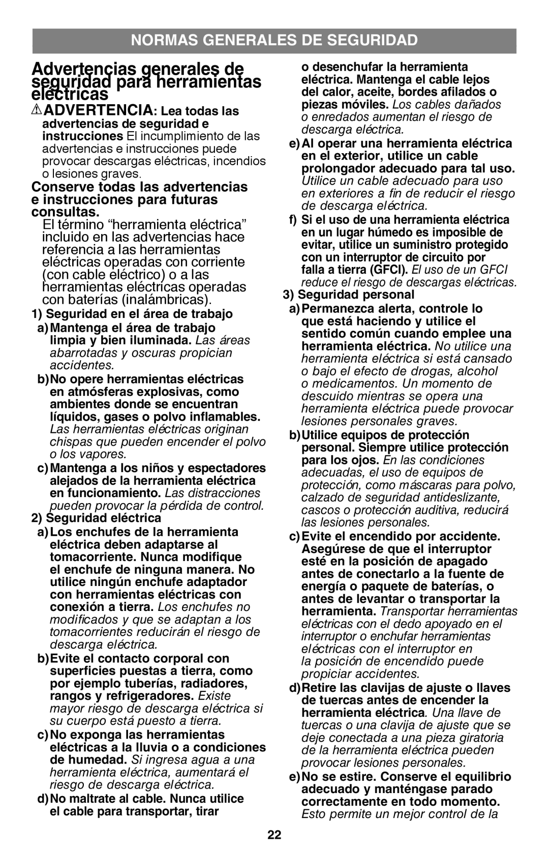 Black & Decker CS1015 instruction manual Normas Generales DE Seguridad 