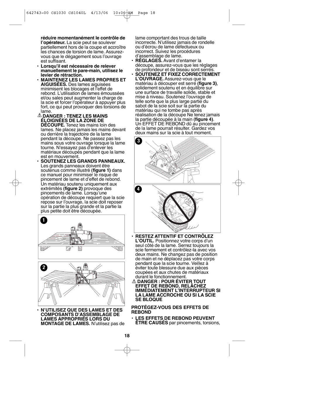 Black & Decker CS1030L instruction manual PROTÉGEZ-VOUS DES Effets DE Rebond 