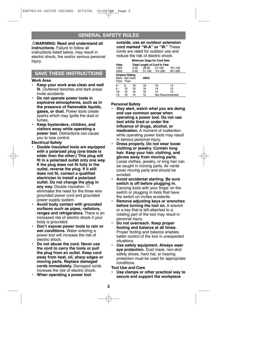 Black & Decker CS1030L instruction manual General Safety Rules 