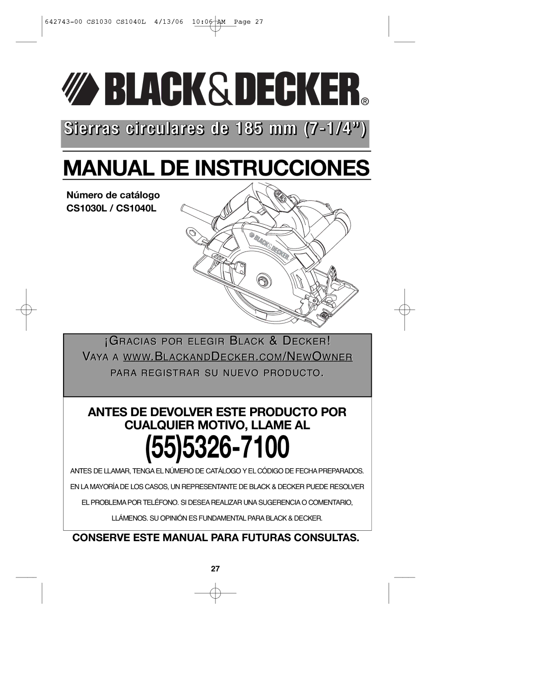 Black & Decker CS1030L instruction manual 555326-7100 