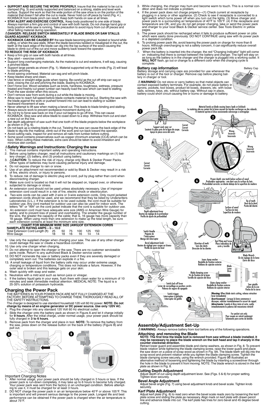 Black & Decker BDCS1800, BDCS1400, CS144, 609747-21 instruction manual Charging the Power Pack, Assembly/Adjustment Set-Up 