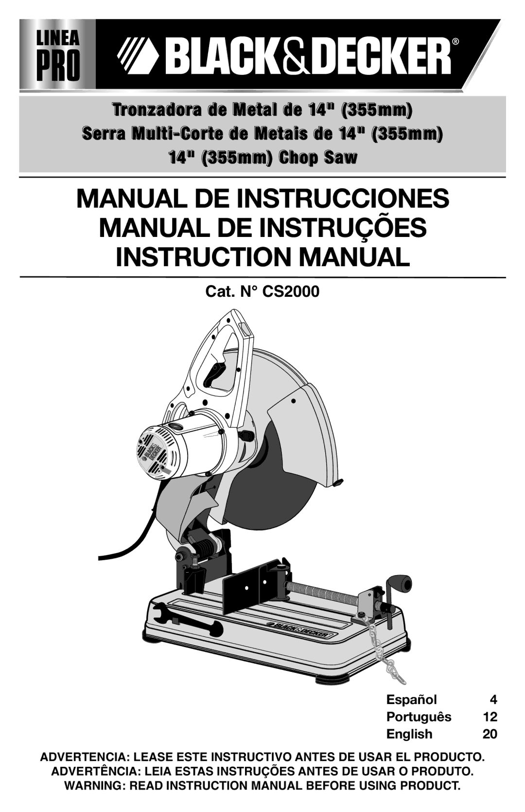 Black & Decker ITM90545036 instruction manual Cat. N CS2000 