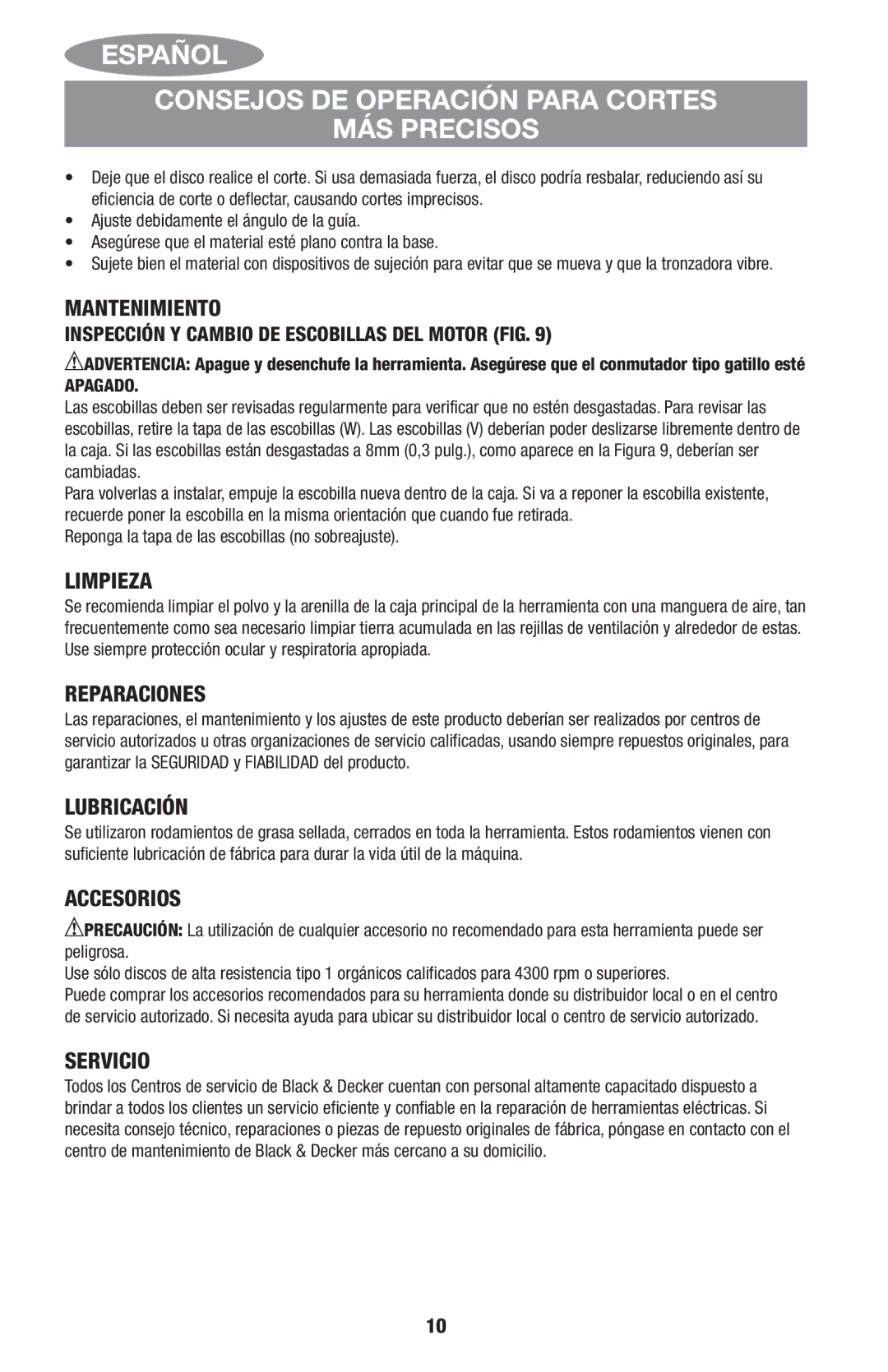 Black & Decker CS2000, ITM90545036 instruction manual Español Consejos DE Operación Para Cortes MÁS Precisos 