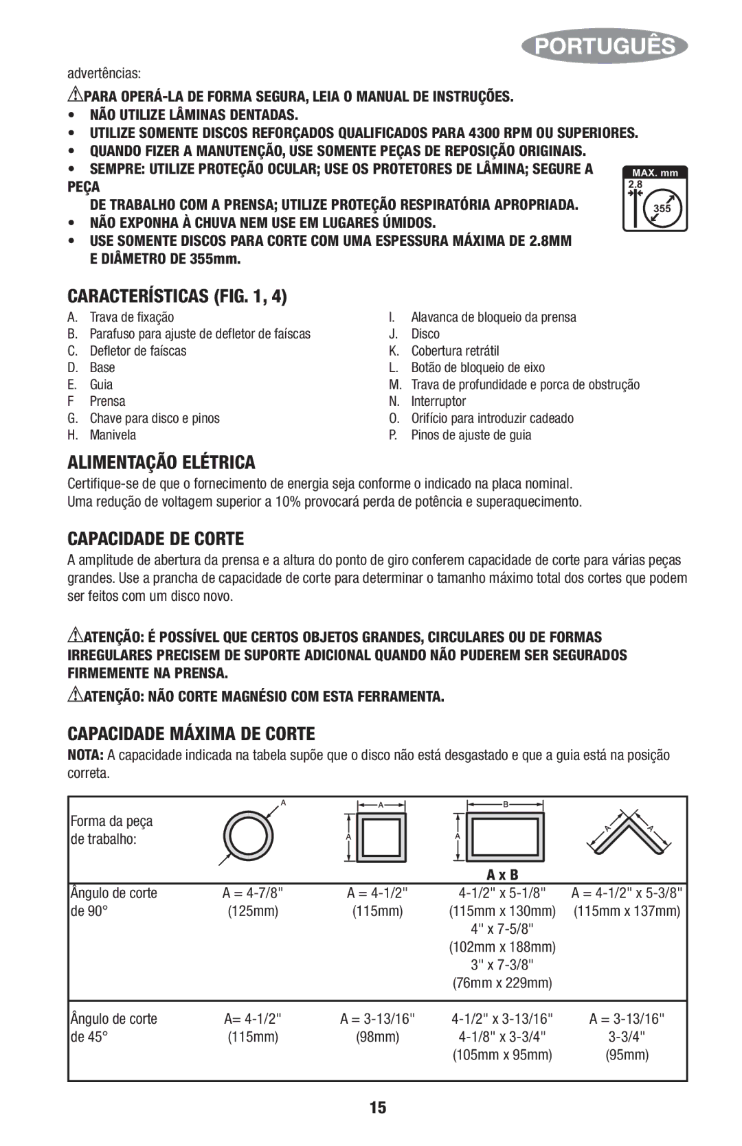 Black & Decker ITM90545036, CS2000 Alimentação Elétrica, Capacidade DE Corte, Capacidade Máxima DE Corte, Peça 