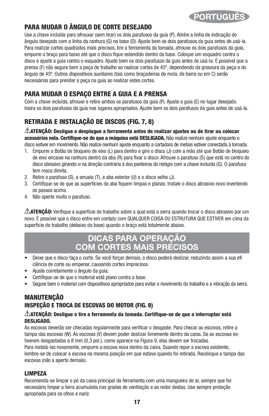 Black & Decker ITM90545036 Dicas Para Operação COM Cortes Mais Precisos, Para Mudar O Ângulo DE Corte Desejado, Manutenção 