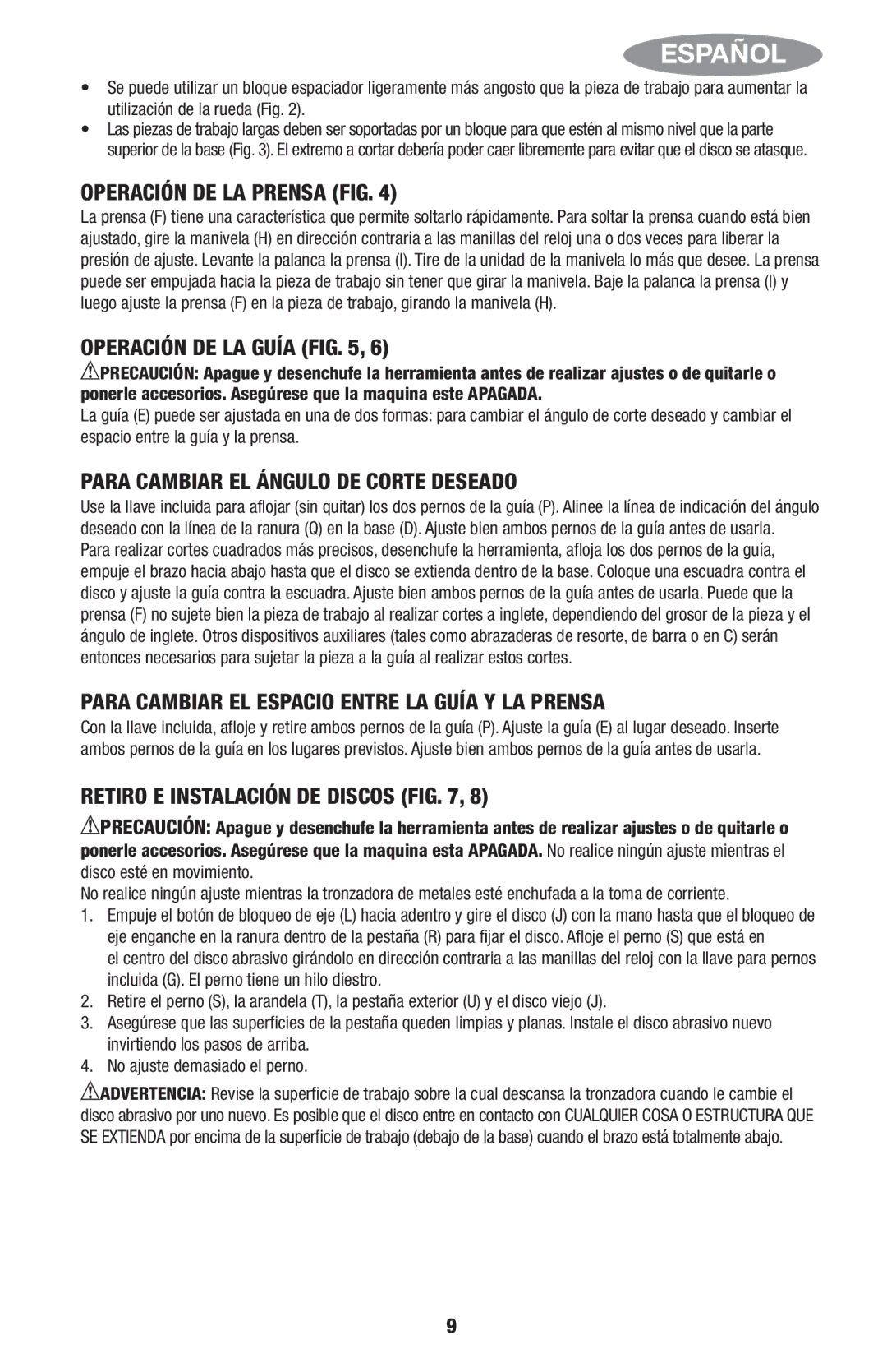 Black & Decker ITM90545036 Operación DE LA Prensa FIG, Operación DE LA Guía, Para Cambiar EL Ángulo DE Corte Deseado 