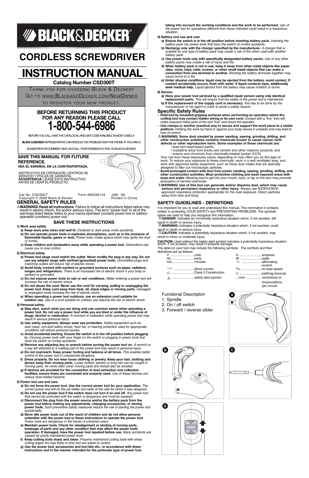 Black & Decker 90530144 instruction manual General Safety Rules, Specific Safety Rules, Safety Guidelines Definitions 