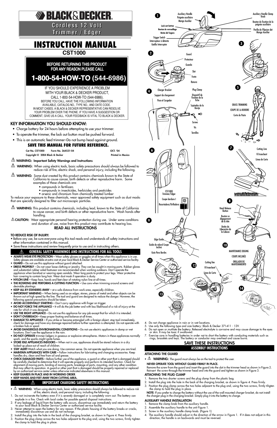 Black & Decker CST1000 instruction manual Important Charging Safety Instructions, Assembly Instructions 