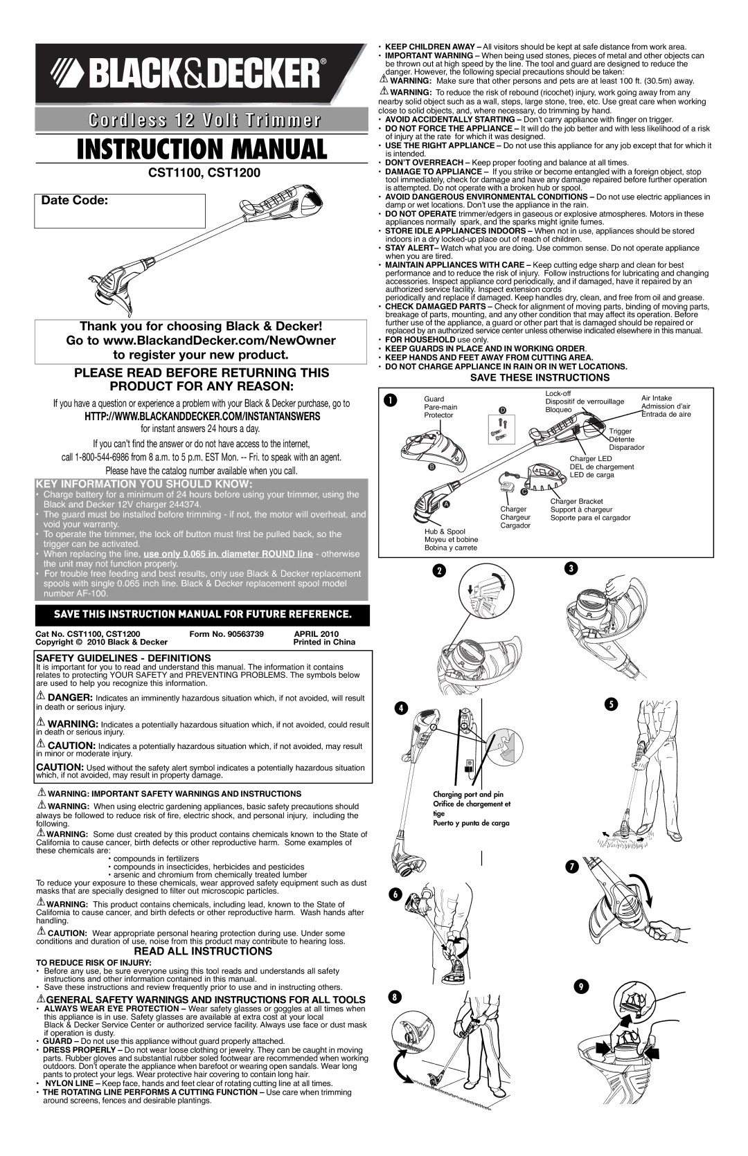 Black & Decker CST1100 instruction manual Please have the catalog number available when you call, Read ALL Instructions 