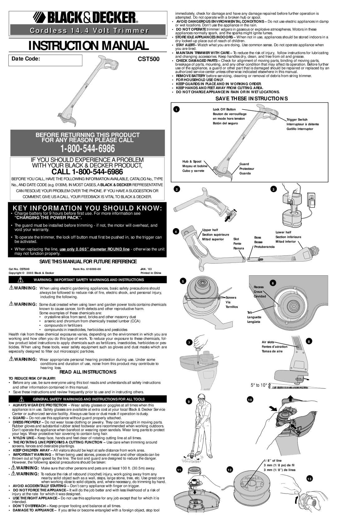 Black & Decker 616080-00, CST500 instruction manual Save this Manual for Future Reference, Read ALL Instructions 