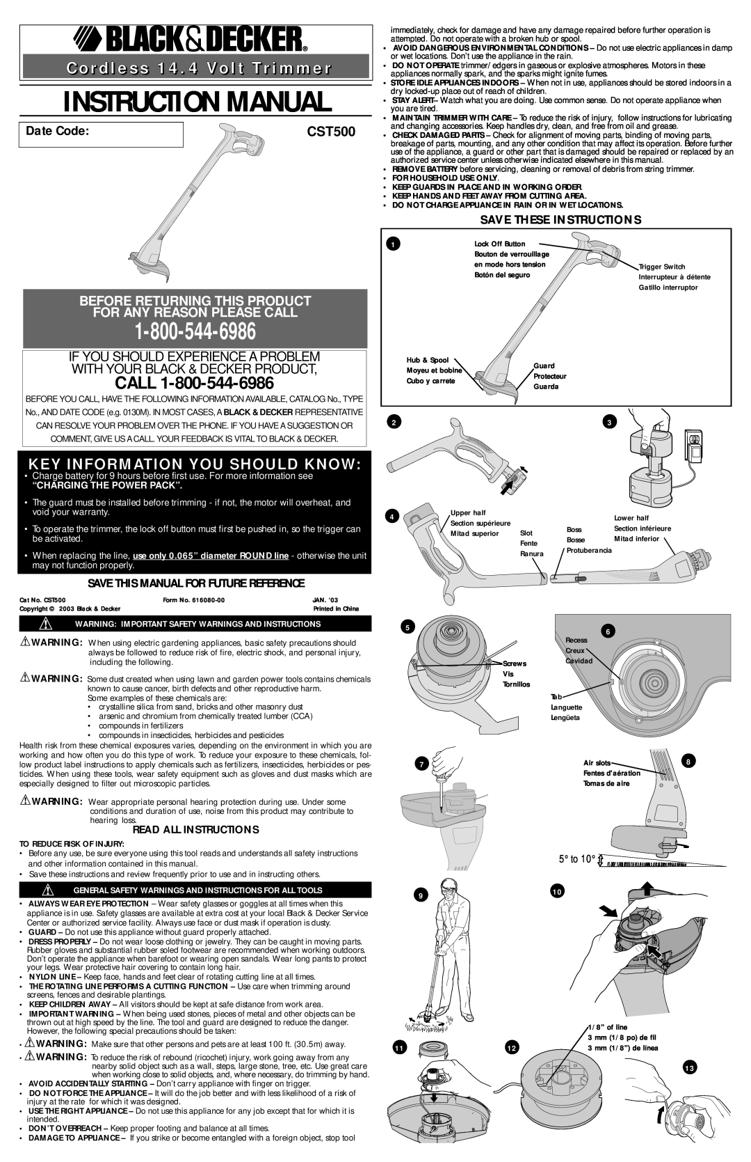 Black & Decker 616080-00 instruction manual Save This Manual For Future Reference, Read All Instructions, Call, Date Code 