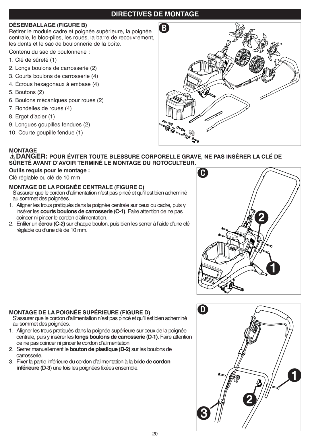 Black & Decker CTL36 instruction manual Désemballage Figure B, Montage DE LA Poignée Centrale Figure C 